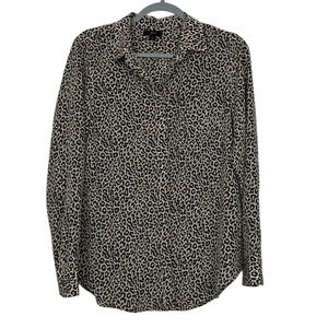 J.Crew Women’s 8 Animal Print Button Up Long‎ Sleeve 100% Silk Blouse